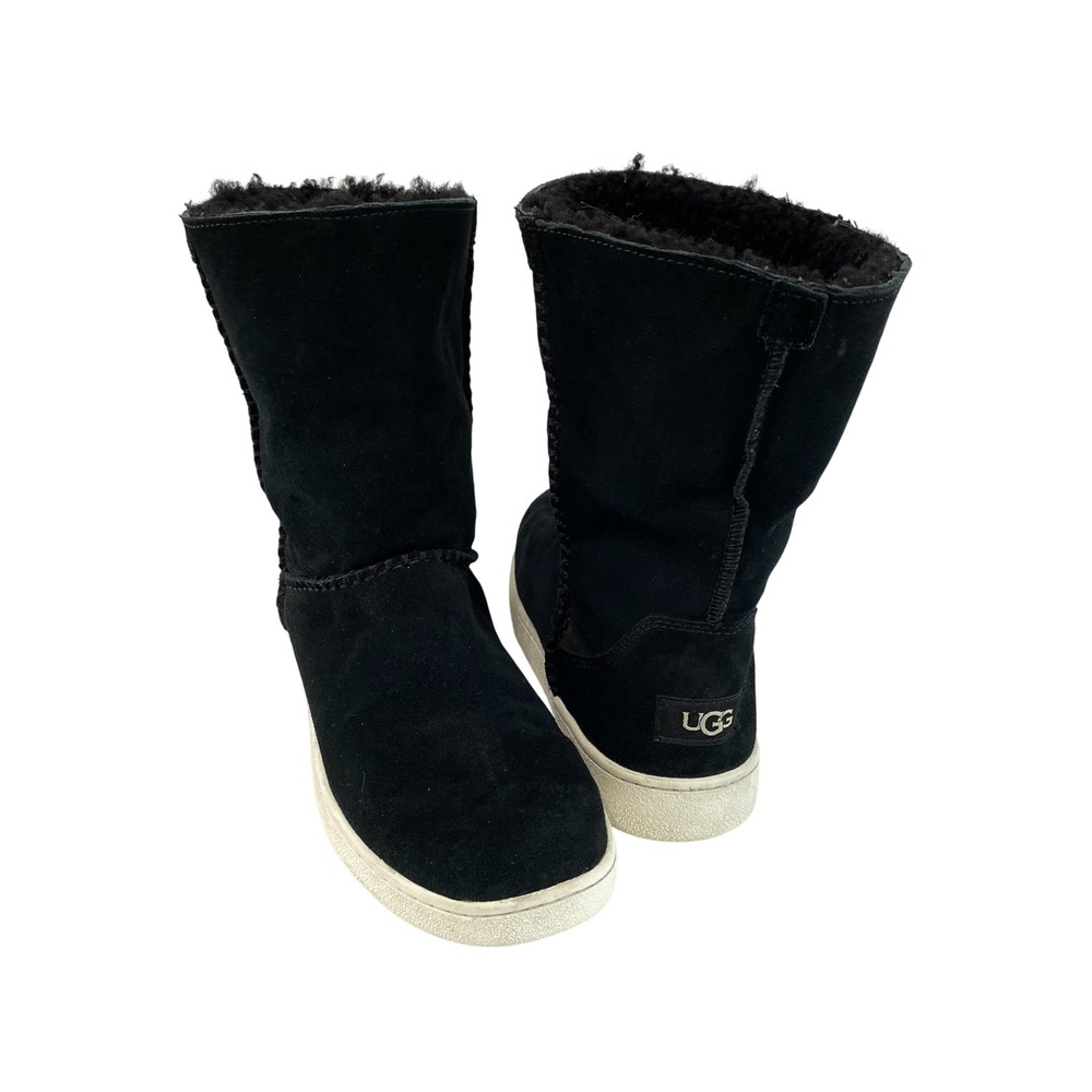 UGG 1094811 Suede Shearling Boots Womens 10 Black Cuffed Pull On